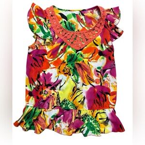 Cato vibrant floral tropical top sz L